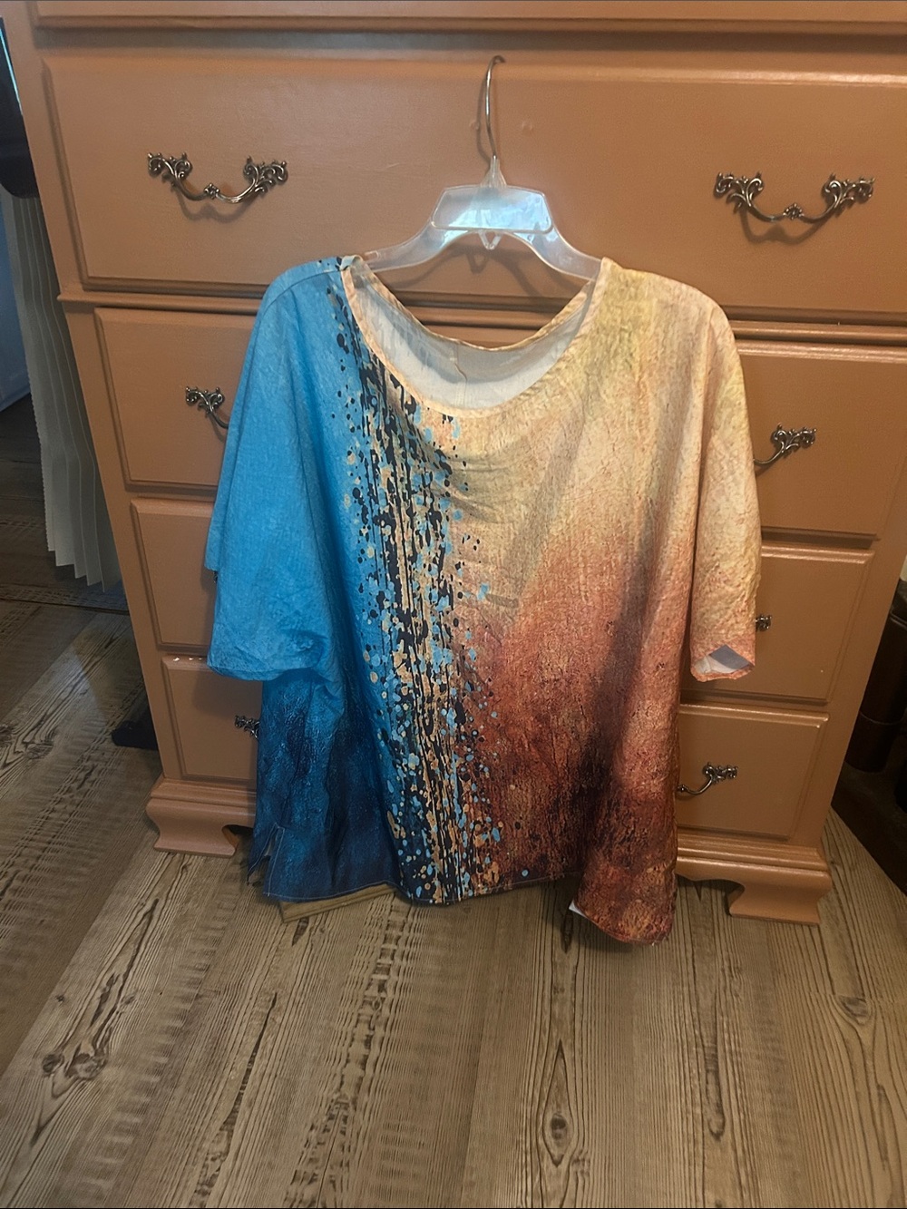 SHEIN Blue and Brown Abstract Splash Short-Sleeve Tee
